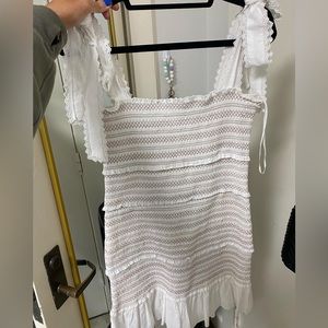 Chelsea and violet white mini dress w/ tie straps and ruffled detailing